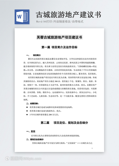 古城旅游地产项目建议书与商业策划书模板